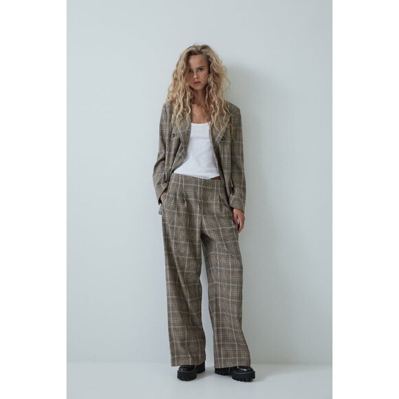 ZARA Brown Pink Check Double Breasted Oversized Blazer Suit Jacket, Size M - Picture 15 of 16